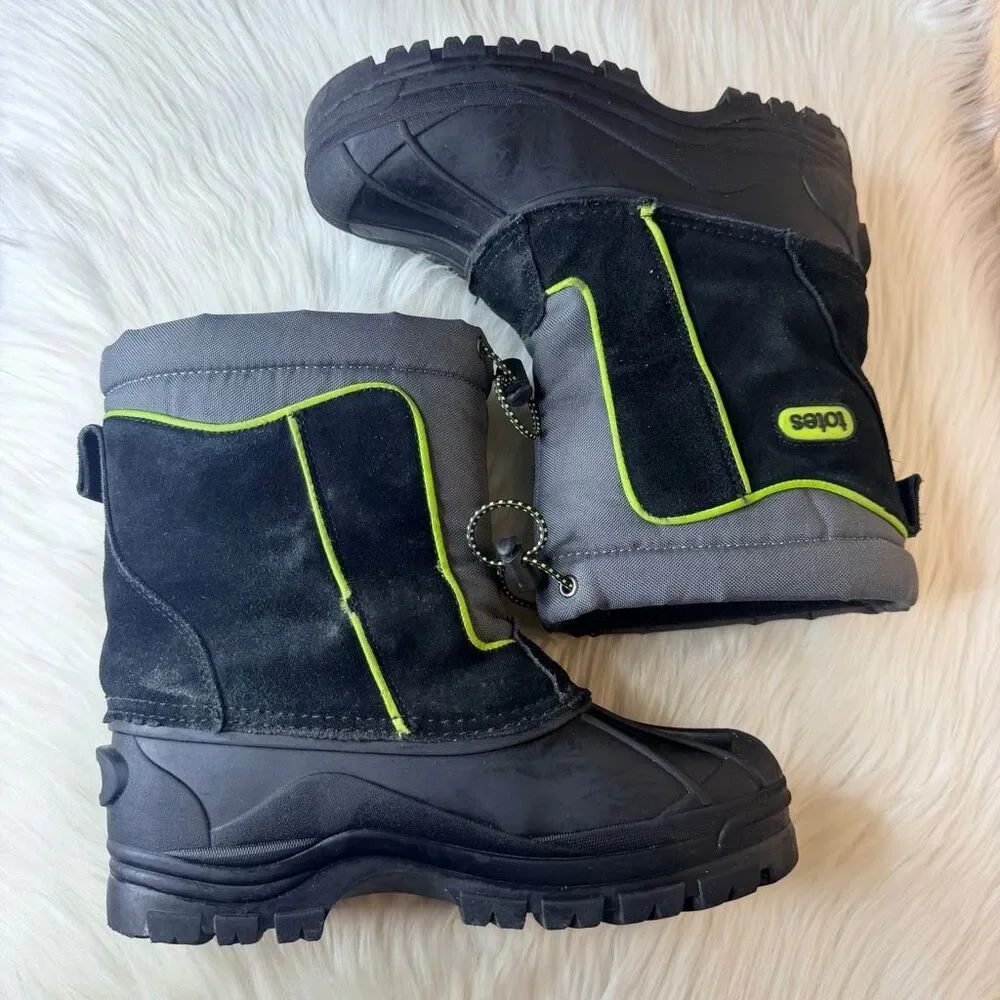 TOTES Big Kids Black Leather Duck Winter Snow Boots Size 6